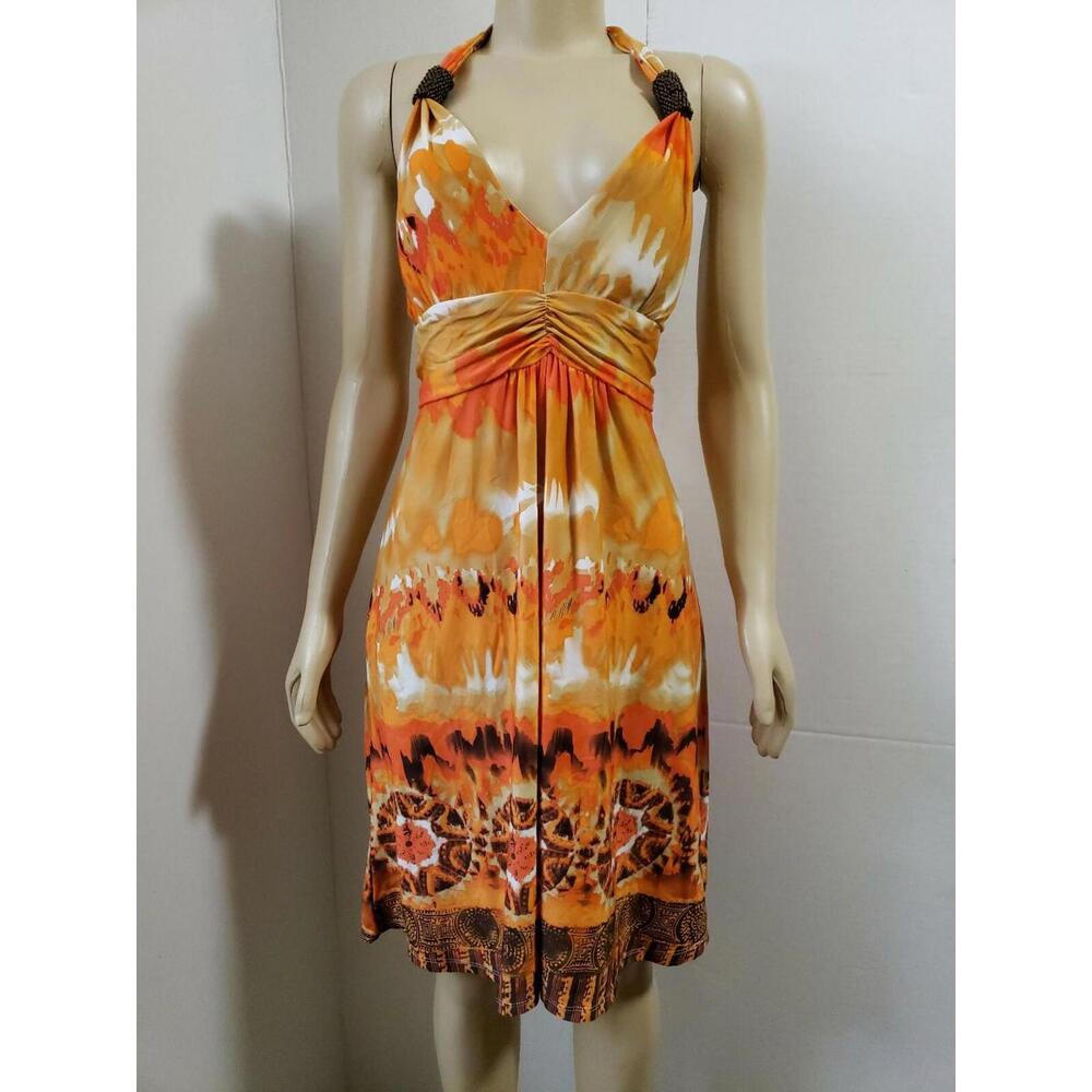 Cristina love Jersey  Women’s Dress XL Halter Orange Brown poly spandex NWT /B10